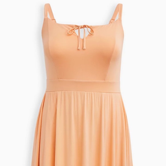 SUPER SOFT PEACH TIE-FRONT TIERED MIDI DRESS - Picture 5 of 8